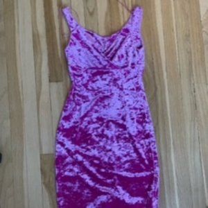 Fuchsia Crushed Velvet Knee length dress